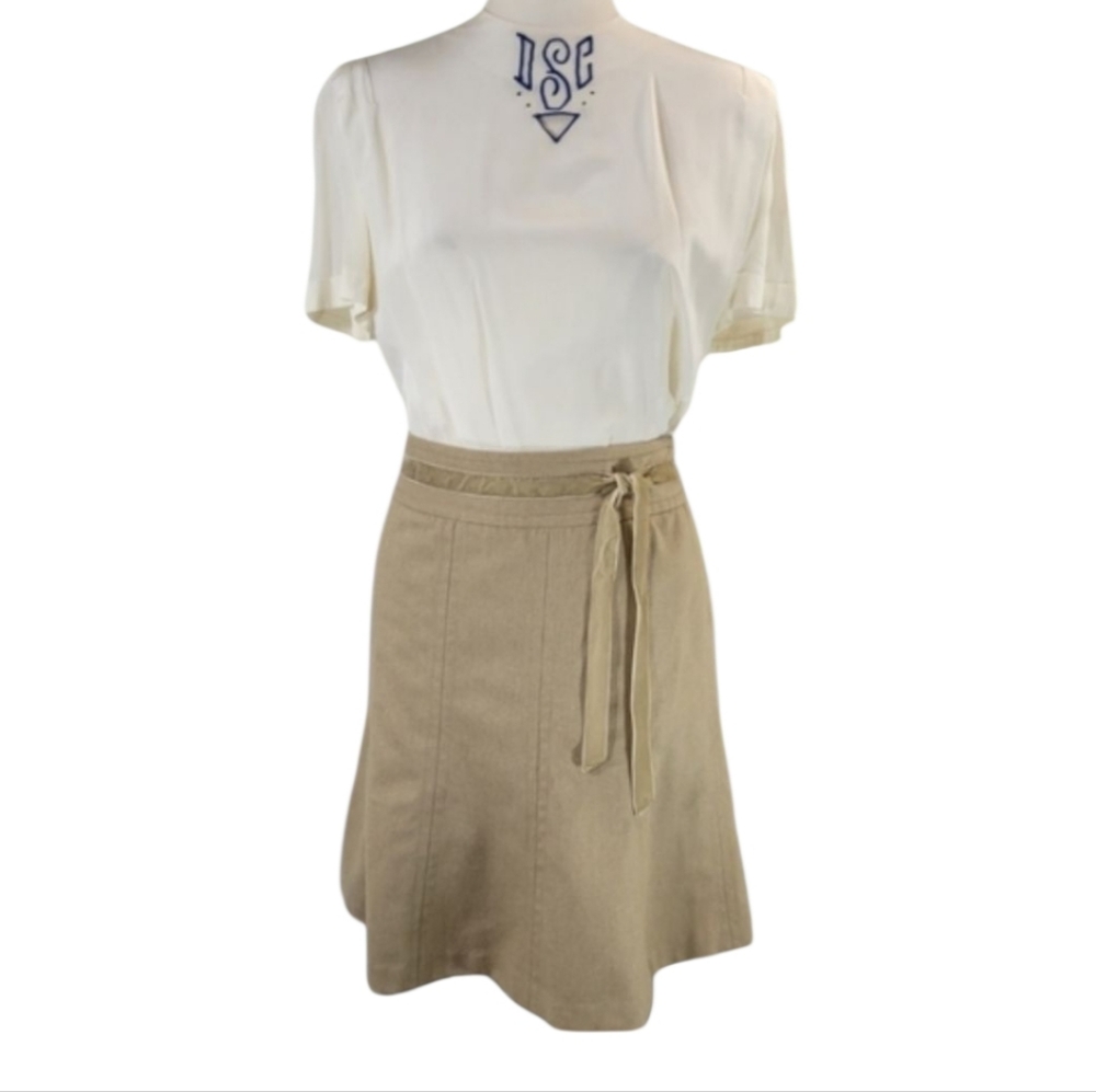 LOFT Tan Wool Blend A-Line Skirt Velvet Tie Womens Size Small